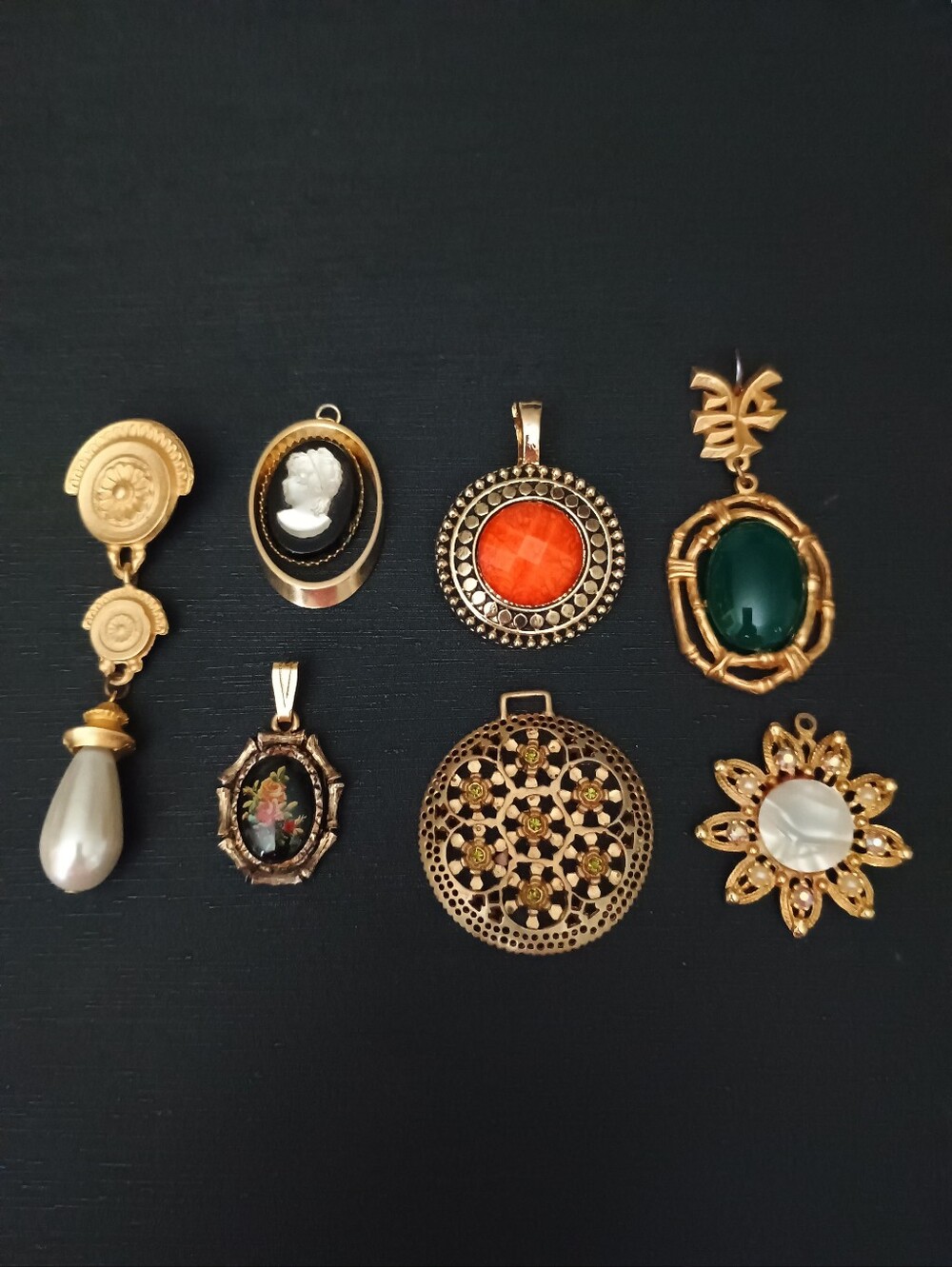 Women’s Gold-Tone Multi Pendant Set with Green, Orange, Pearl & Black Accents